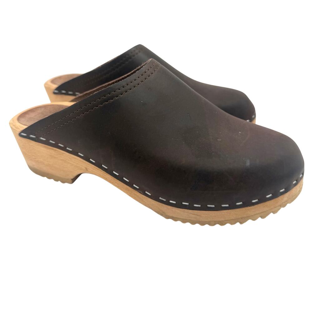 Vintage Giogia Swedish Clogs Brown Leather Wooden Sole Mules EU 39 US 8.5